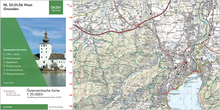 Das Bild zeigt das Kartenblatt Gmunden der ÖK25V-UTM.
