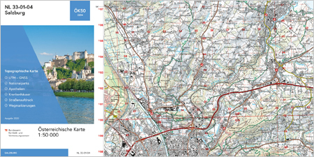 Das Bild zeigt das Kartenblatt Salzburg der ÖK50-UTM.